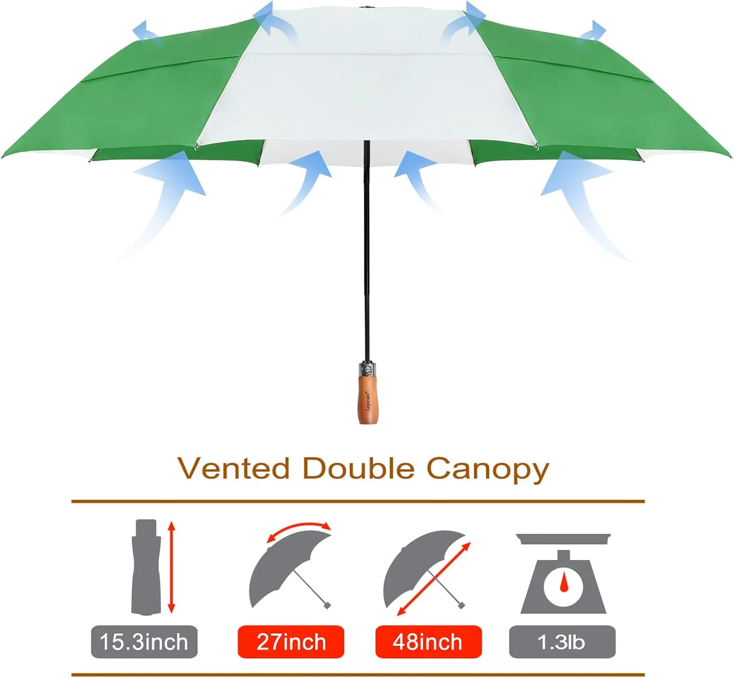 Lejorain 54 inch Golf Umbrella Collapsible - Large Portable Travel Umbrella Compact Auto Open Close Heavy Duty Windproof Vented Umbrella