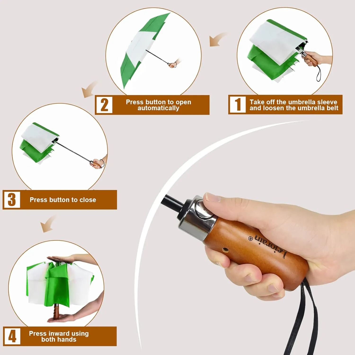 Lejorain 54 inch Golf Umbrella Collapsible - Large Portable Travel Umbrella Compact Auto Open Close Heavy Duty Windproof Vented Umbrella