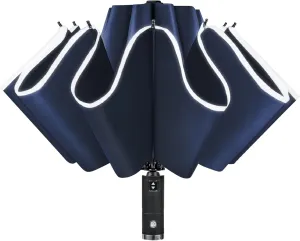 Lejorain Compact Inverted Reflective Umbrella - Automatic Folding Reverse LED Umbrella Travel Windproof Umbrellas for Rain