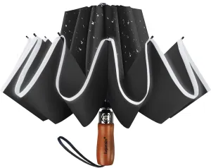Lejorain Golf Large Inverted Umbrella - Black Big Windproof Heavy Duty Upside Down 54in Compact Car Automatic Folding Reflective Umbrella