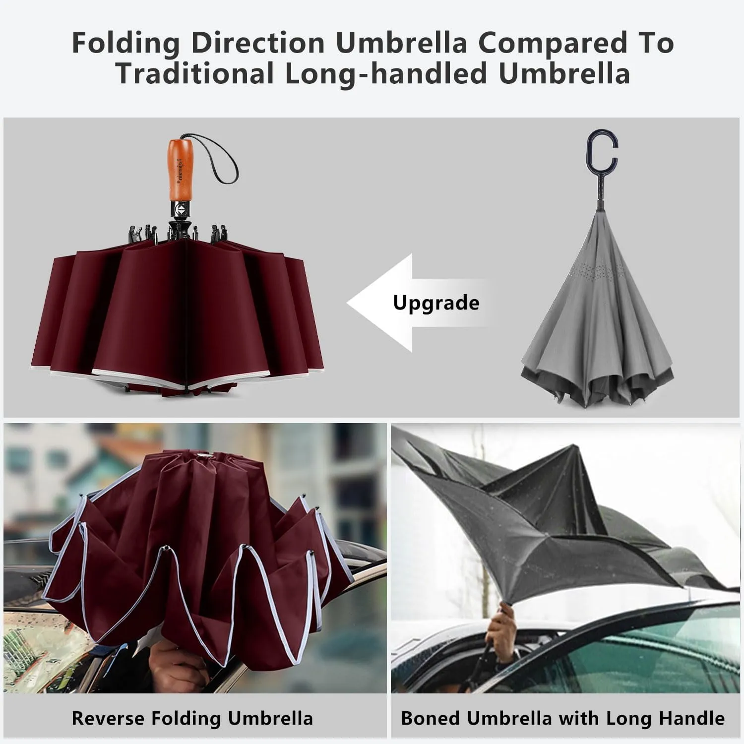Lejorain Golf Large Inverted Umbrella - Black Big Windproof Heavy Duty Upside Down 54in Compact Car Automatic Folding Reflective Umbrella