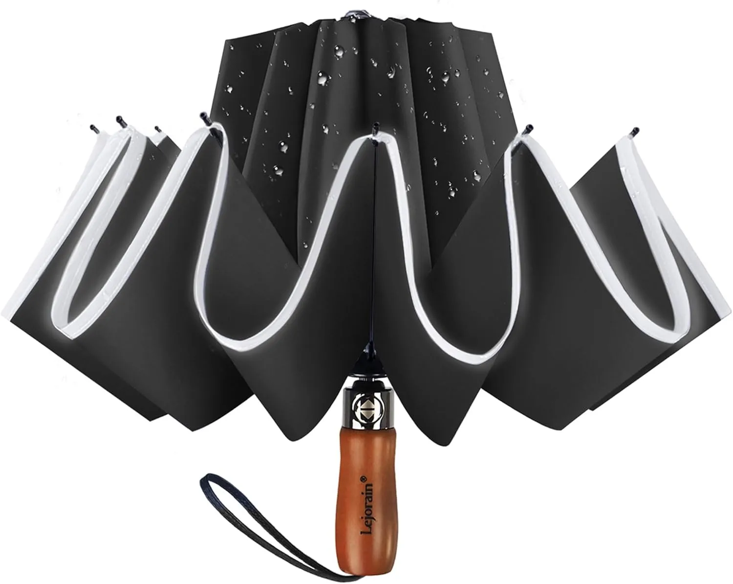 Lejorain Golf Large Inverted Umbrella - Black Big Windproof Heavy Duty Upside Down 54in Compact Car Automatic Folding Reflective Umbrella
