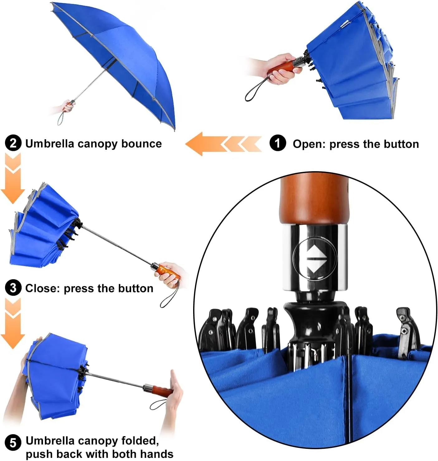 Lejorain Golf Large Inverted Umbrella - Black Big Windproof Heavy Duty Upside Down 54in Compact Car Automatic Folding Reflective Umbrella