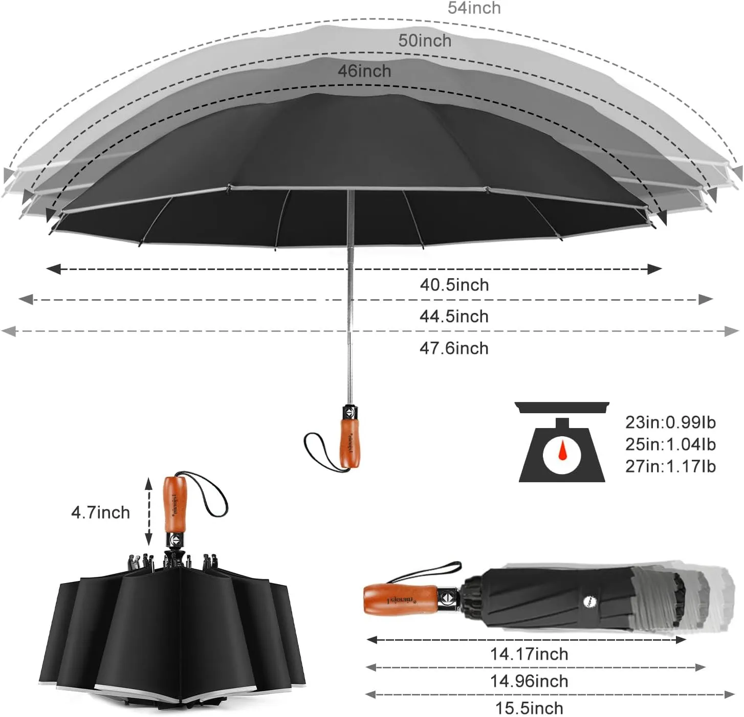 Lejorain Golf Large Inverted Umbrella - Black Big Windproof Heavy Duty Upside Down 54in Compact Car Automatic Folding Reflective Umbrella