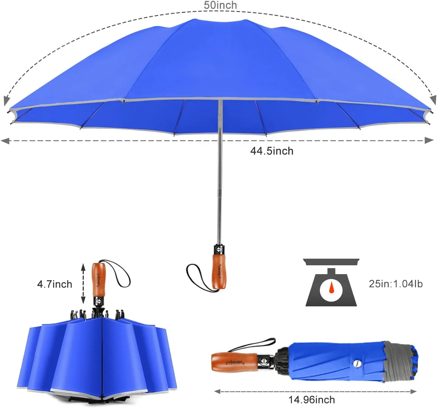 Lejorain Golf Large Inverted Umbrella - Black Big Windproof Heavy Duty Upside Down 54in Compact Car Automatic Folding Reflective Umbrella