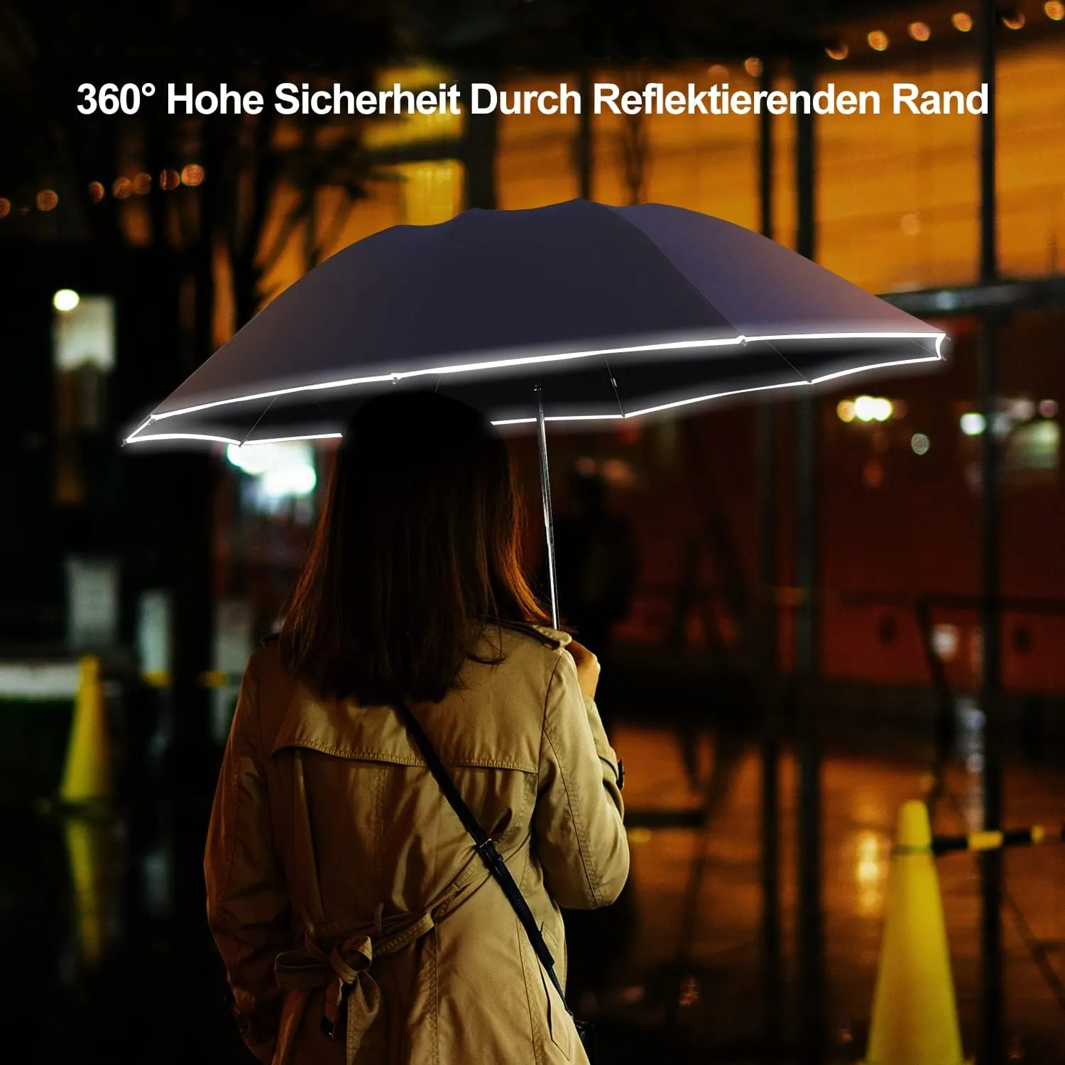 Lejorain Golf Large Inverted Umbrella - Black Big Windproof Heavy Duty Upside Down 54in Compact Car Automatic Folding Reflective Umbrella