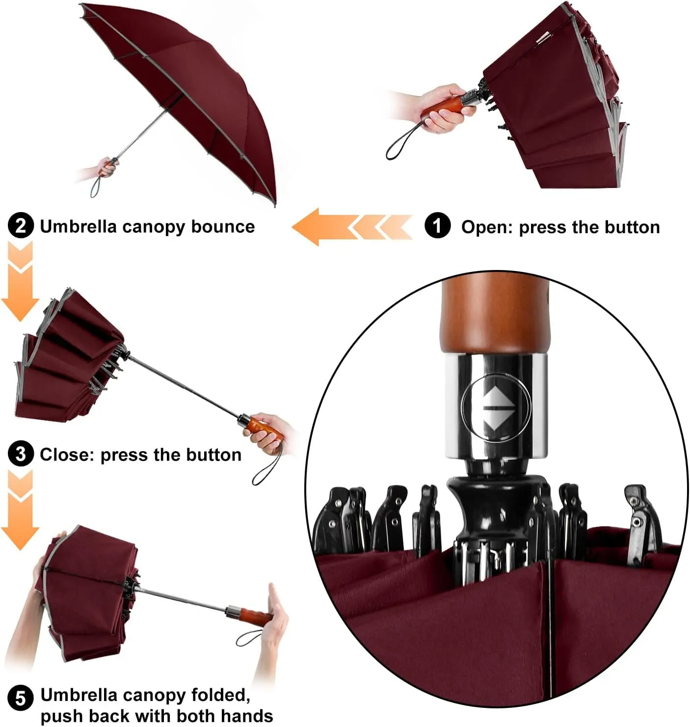 Lejorain Golf Large Inverted Umbrella - Black Big Windproof Heavy Duty Upside Down 54in Compact Car Automatic Folding Reflective Umbrella