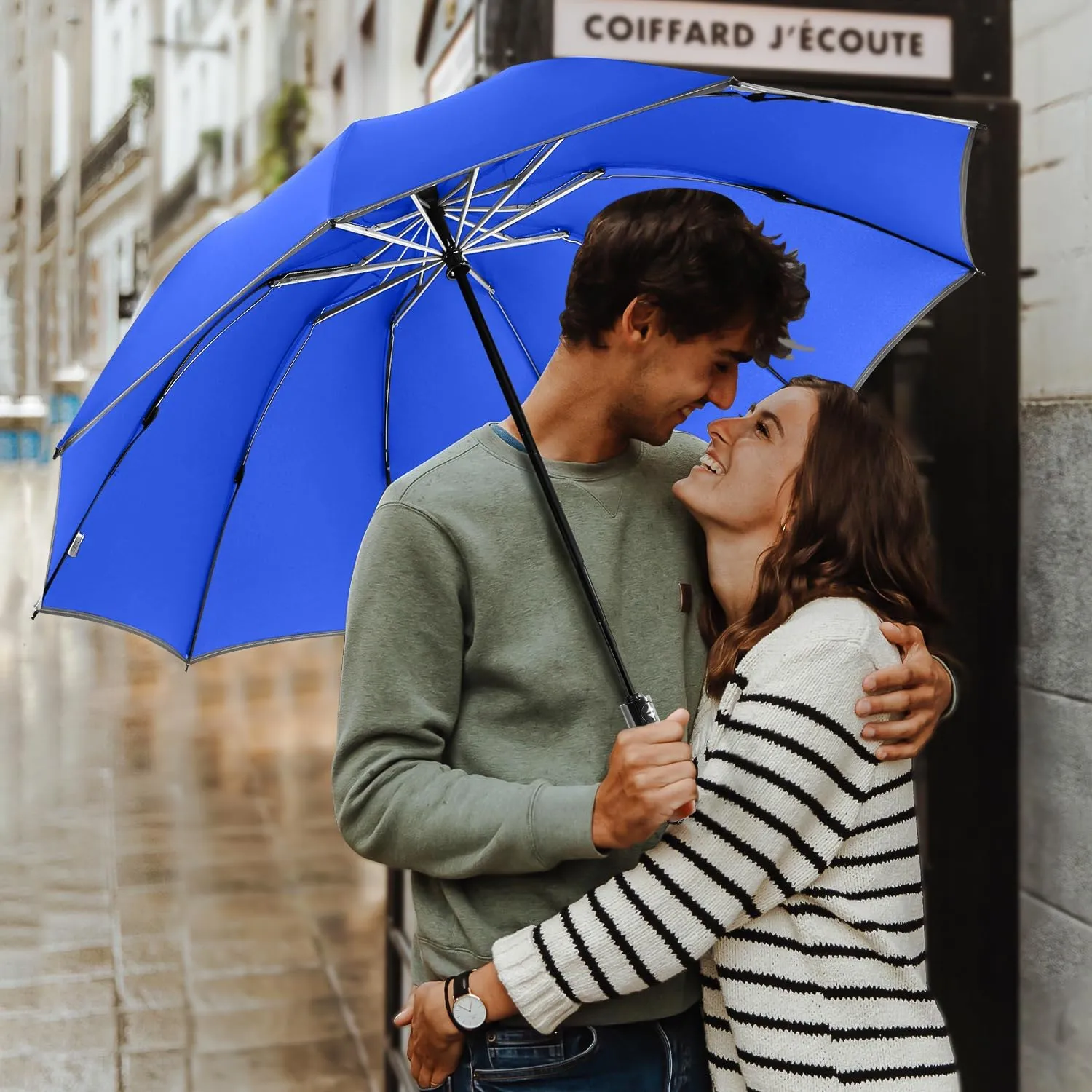 Lejorain Golf Large Inverted Umbrella - Black Big Windproof Heavy Duty Upside Down 54in Compact Car Automatic Folding Reflective Umbrella