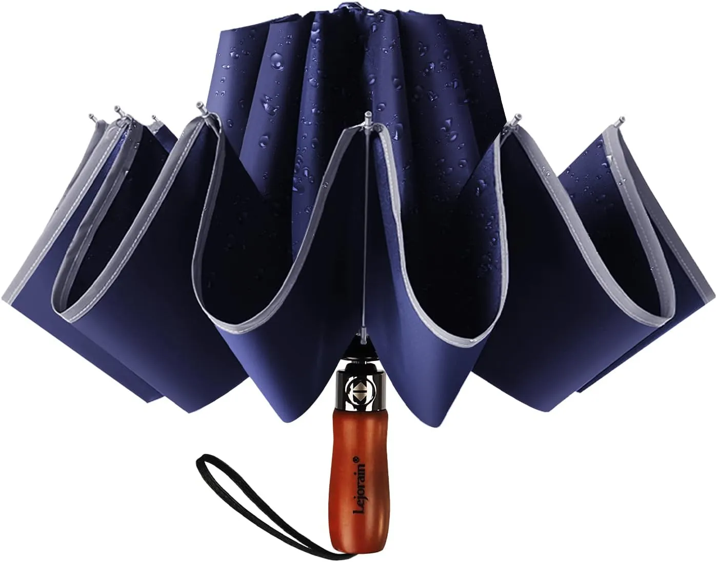 Lejorain Golf Large Inverted Umbrella - Black Big Windproof Heavy Duty Upside Down 54in Compact Car Automatic Folding Reflective Umbrella