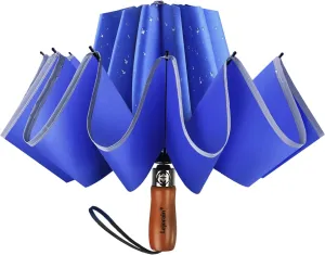Lejorain Golf Large Inverted Umbrella - Black Big Windproof Heavy Duty Upside Down 54in Compact Car Automatic Folding Reflective Umbrella