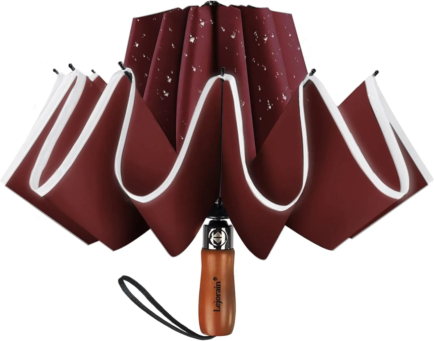 Lejorain Golf Large Inverted Umbrella - Black Big Windproof Heavy Duty Upside Down 54in Compact Car Automatic Folding Reflective Umbrella