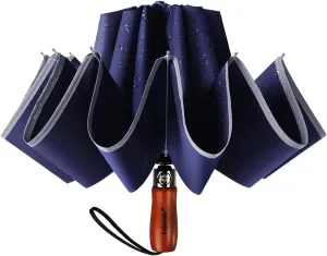 Lejorain Golf Large Inverted Umbrella - Black Big Windproof Heavy Duty Upside Down 54in Compact Car Automatic Folding Reflective Umbrella
