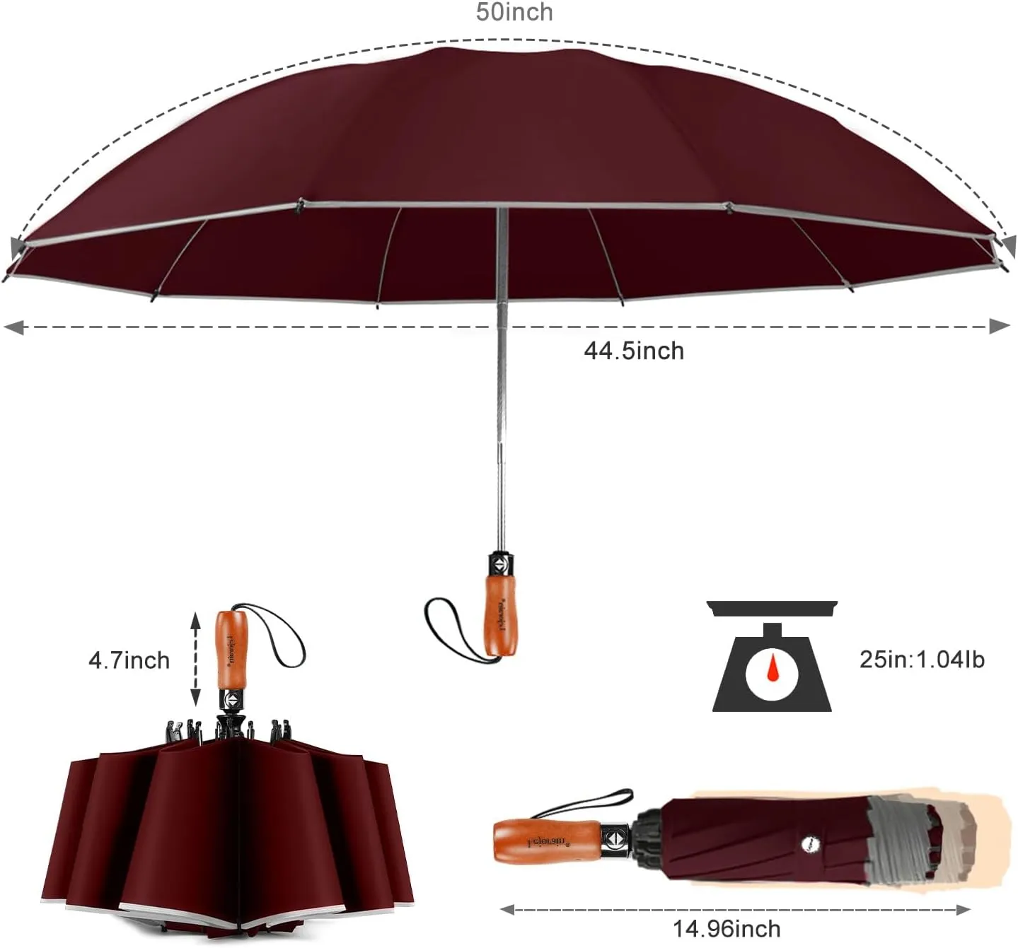 Lejorain Golf Large Inverted Umbrella - Black Big Windproof Heavy Duty Upside Down 54in Compact Car Automatic Folding Reflective Umbrella
