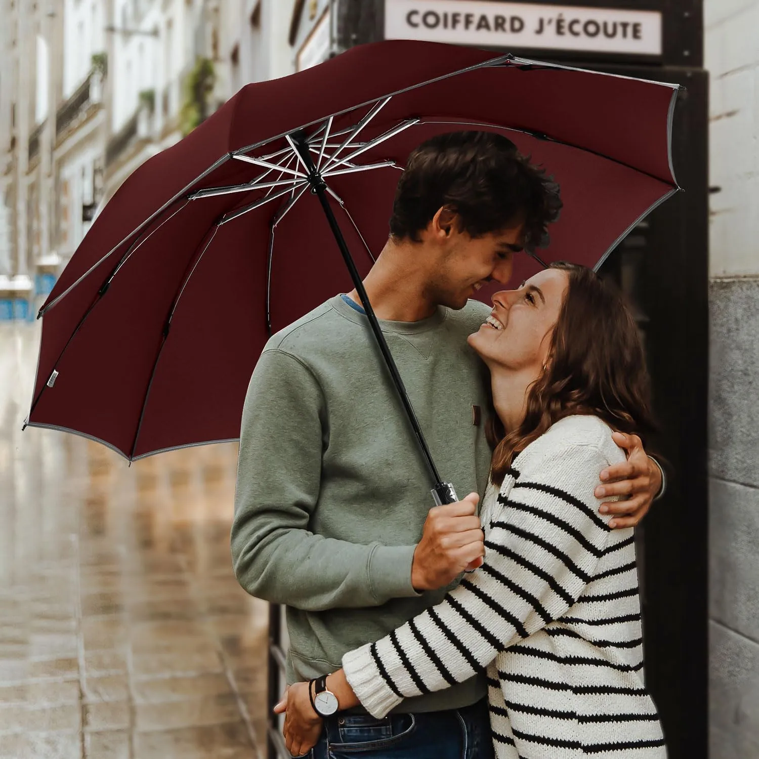 Lejorain Golf Large Inverted Umbrella - Black Big Windproof Heavy Duty Upside Down 54in Compact Car Automatic Folding Reflective Umbrella
