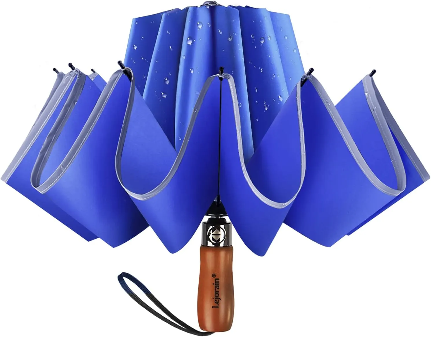 Lejorain Golf Large Inverted Umbrella - Black Big Windproof Heavy Duty Upside Down 54in Compact Car Automatic Folding Reflective Umbrella