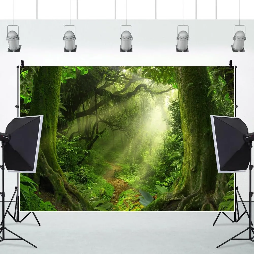 Leowefowa 10x7ft Jungle Forest Backdrop Old Trees Green Vine Dirt Road Fairytale Backdrops for Photography Vinyl Photo Background Kids Baby Portraits Studio Props