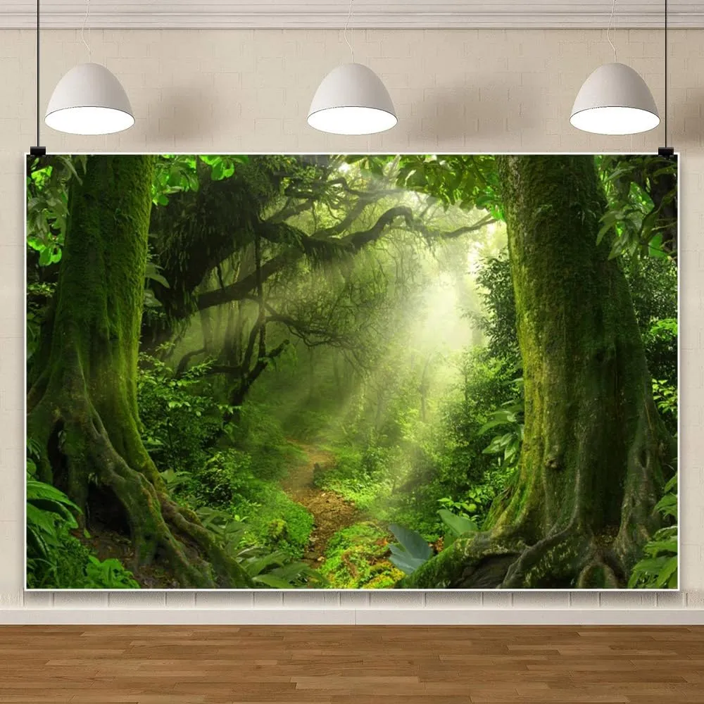 Leowefowa 10x7ft Jungle Forest Backdrop Old Trees Green Vine Dirt Road Fairytale Backdrops for Photography Vinyl Photo Background Kids Baby Portraits Studio Props