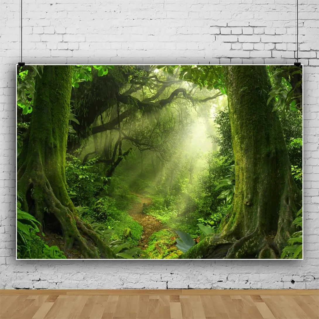 Leowefowa 10x7ft Jungle Forest Backdrop Old Trees Green Vine Dirt Road Fairytale Backdrops for Photography Vinyl Photo Background Kids Baby Portraits Studio Props