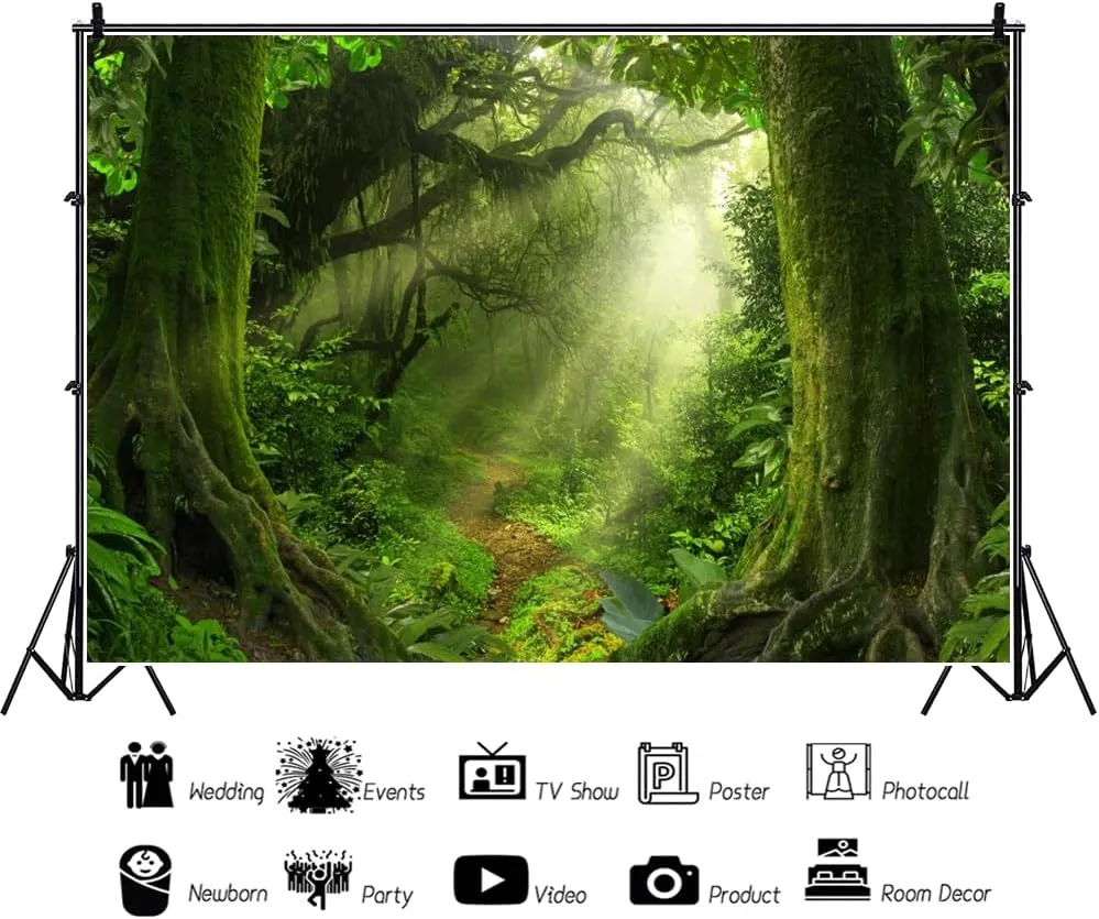 Leowefowa 10x7ft Jungle Forest Backdrop Old Trees Green Vine Dirt Road Fairytale Backdrops for Photography Vinyl Photo Background Kids Baby Portraits Studio Props