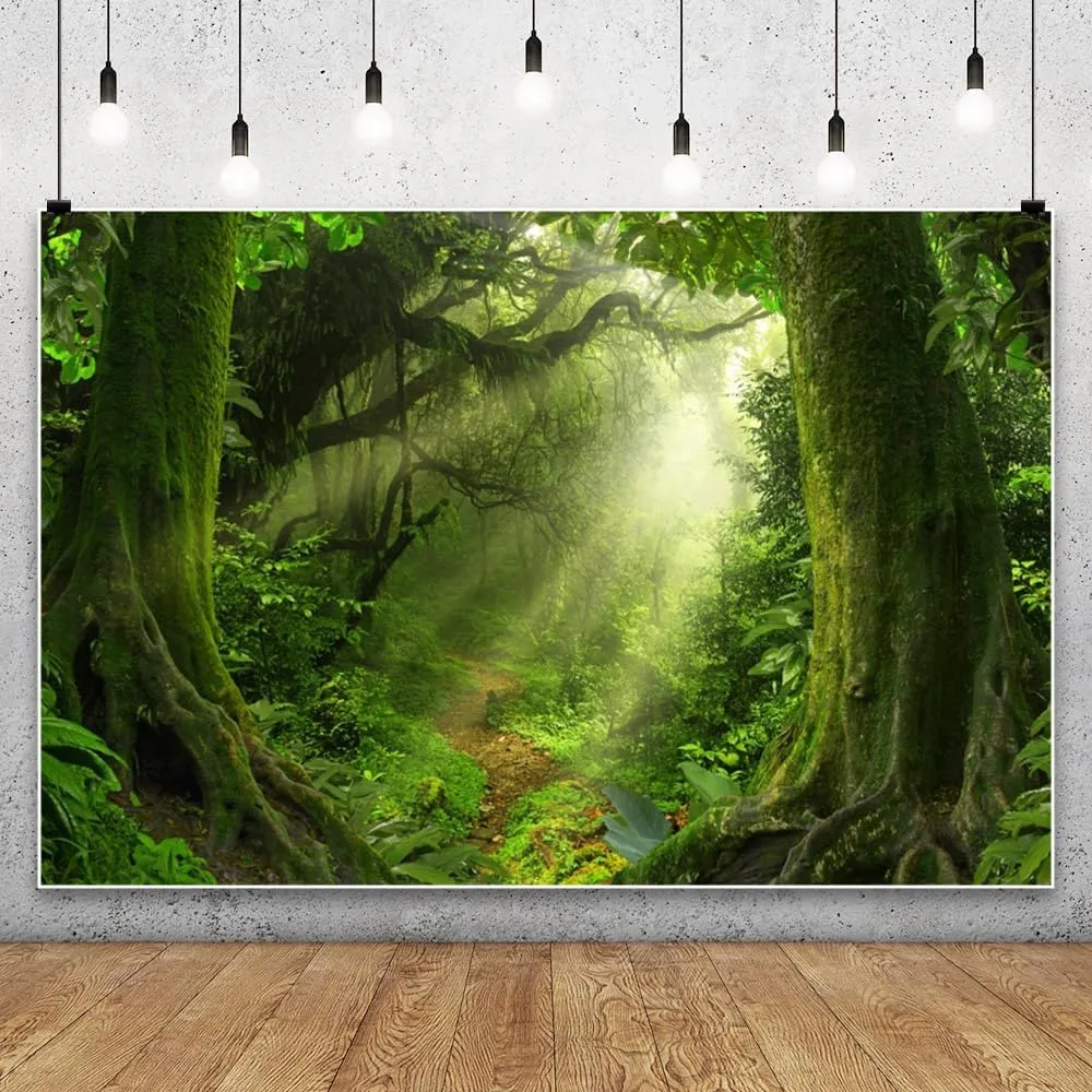 Leowefowa 10x7ft Jungle Forest Backdrop Old Trees Green Vine Dirt Road Fairytale Backdrops for Photography Vinyl Photo Background Kids Baby Portraits Studio Props