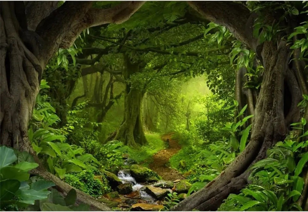 Leowefowa 10x7ft Jungle Forest Backdrop Spring Enchanted Forest Dreamland Dirt Road Background for Photography Lush Woods Kids Adults Shoot Studio Props Wild One VBS Jungle Safari Bday Party Banner