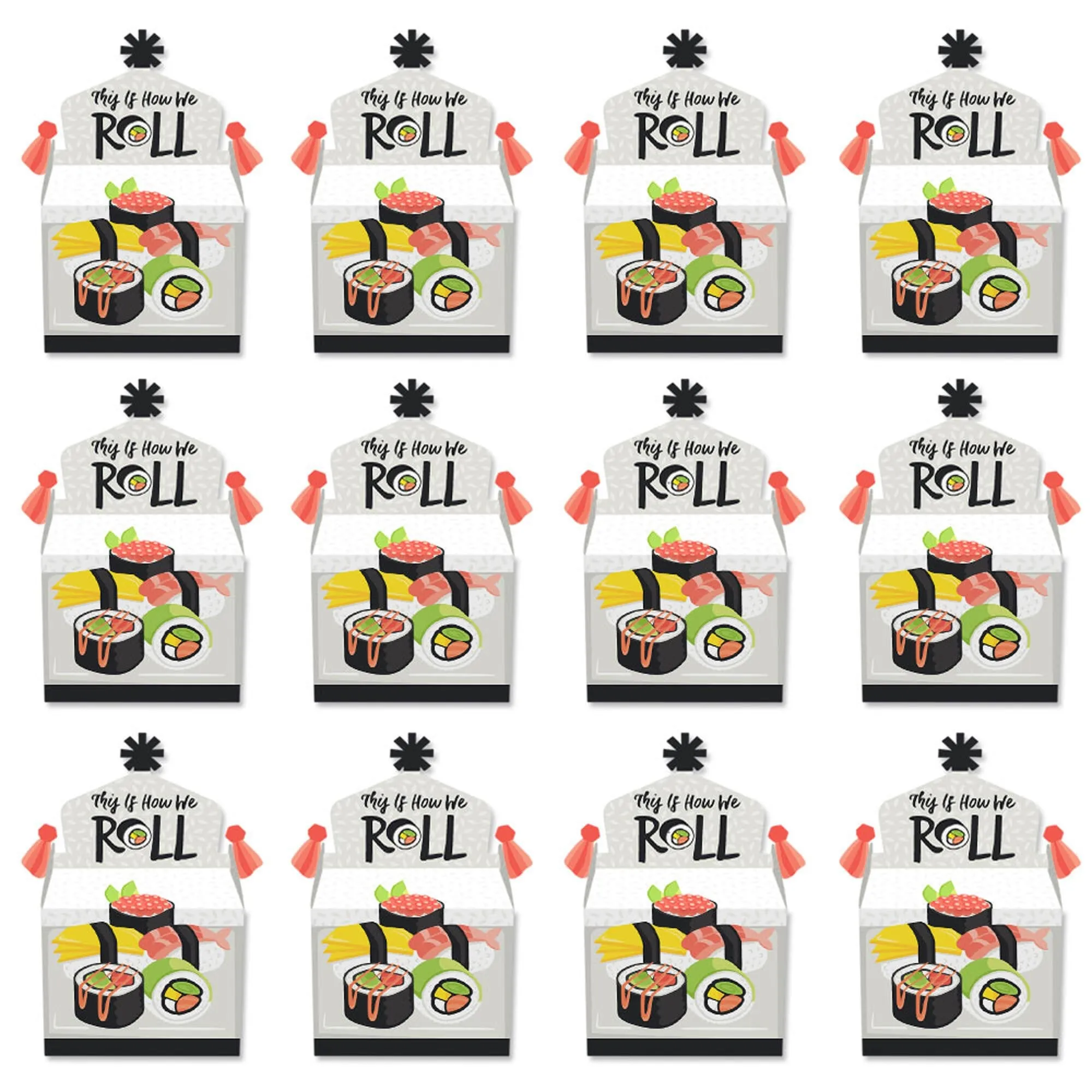 Let's Roll - Sushi - Treat Box Party Favors - Japanese Party Goodie Gable Boxes - Set of 12