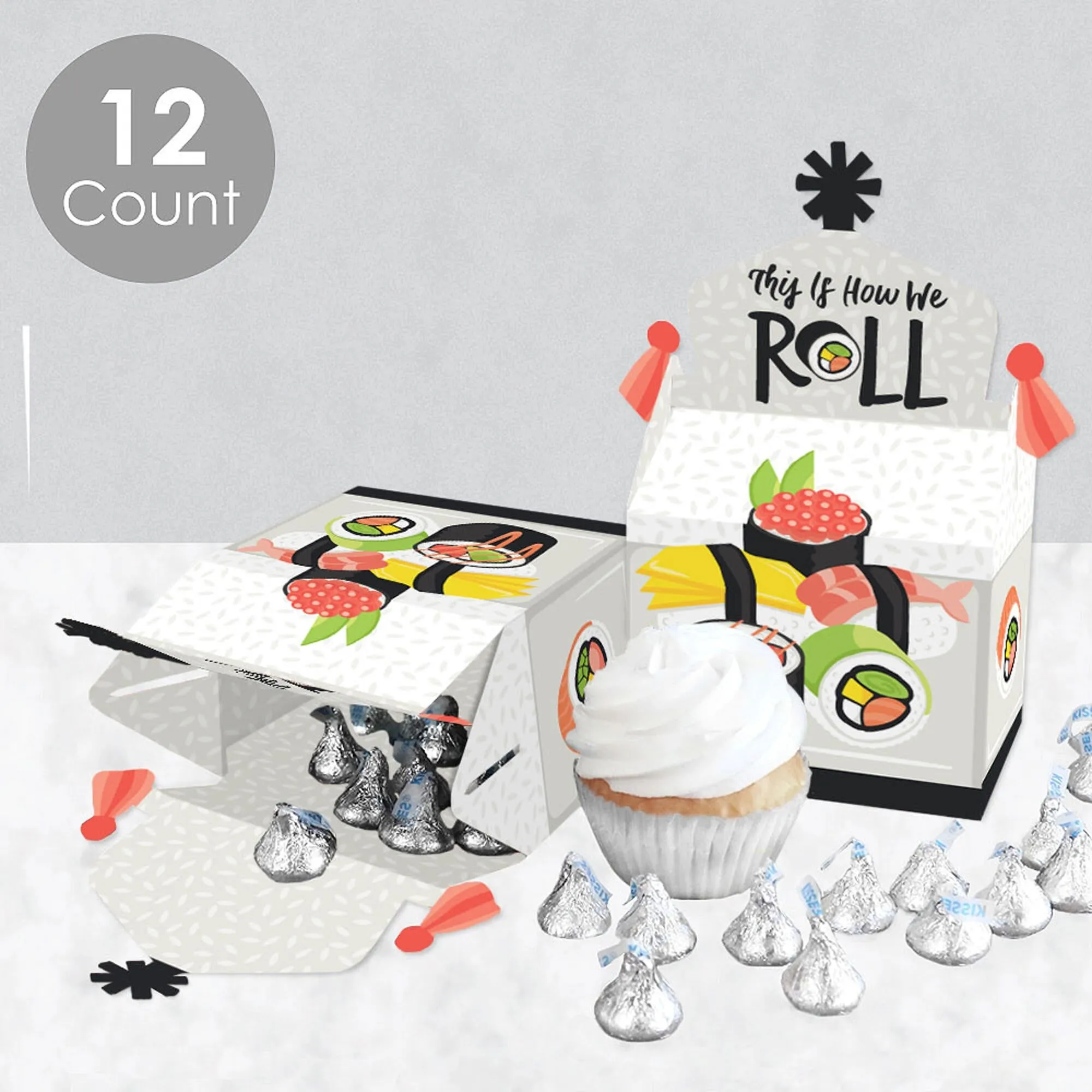 Let's Roll - Sushi - Treat Box Party Favors - Japanese Party Goodie Gable Boxes - Set of 12