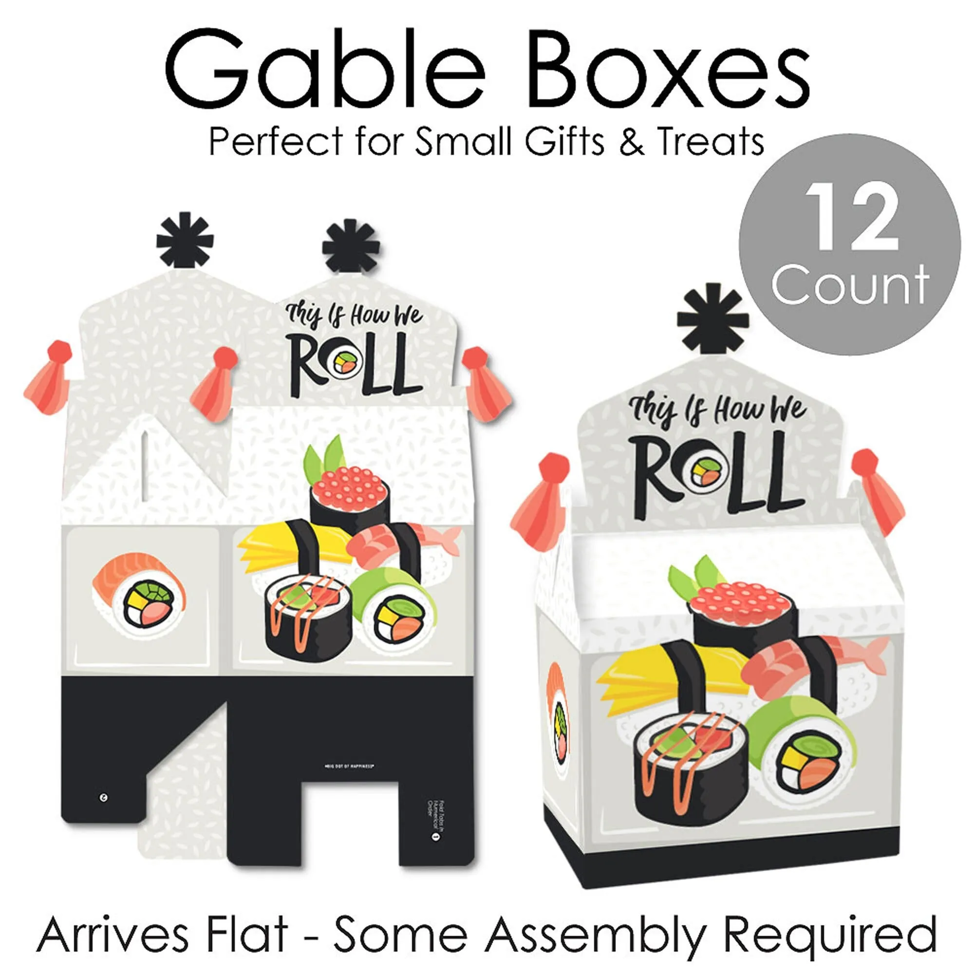 Let's Roll - Sushi - Treat Box Party Favors - Japanese Party Goodie Gable Boxes - Set of 12
