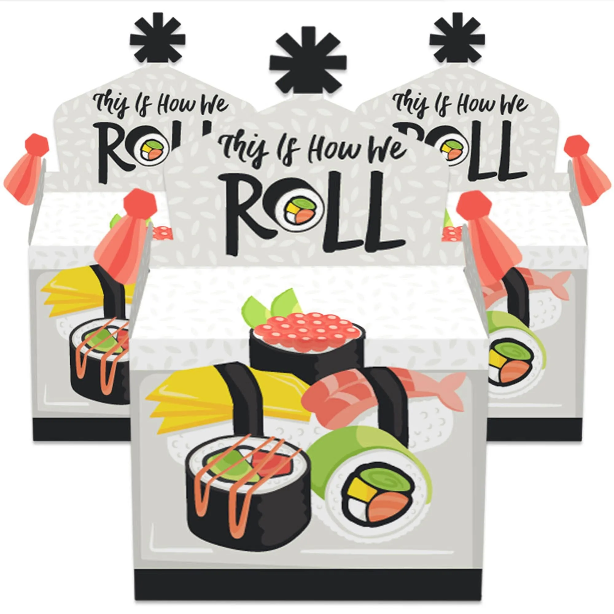 Let's Roll - Sushi - Treat Box Party Favors - Japanese Party Goodie Gable Boxes - Set of 12