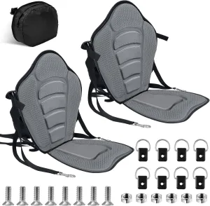 Lewtemi 2 Pack Kayak Seats with Back Support Adjustable Sit on Top Padded Boat Seat with Detachable Storage Bag and 8 Fixed D Ring and Screws