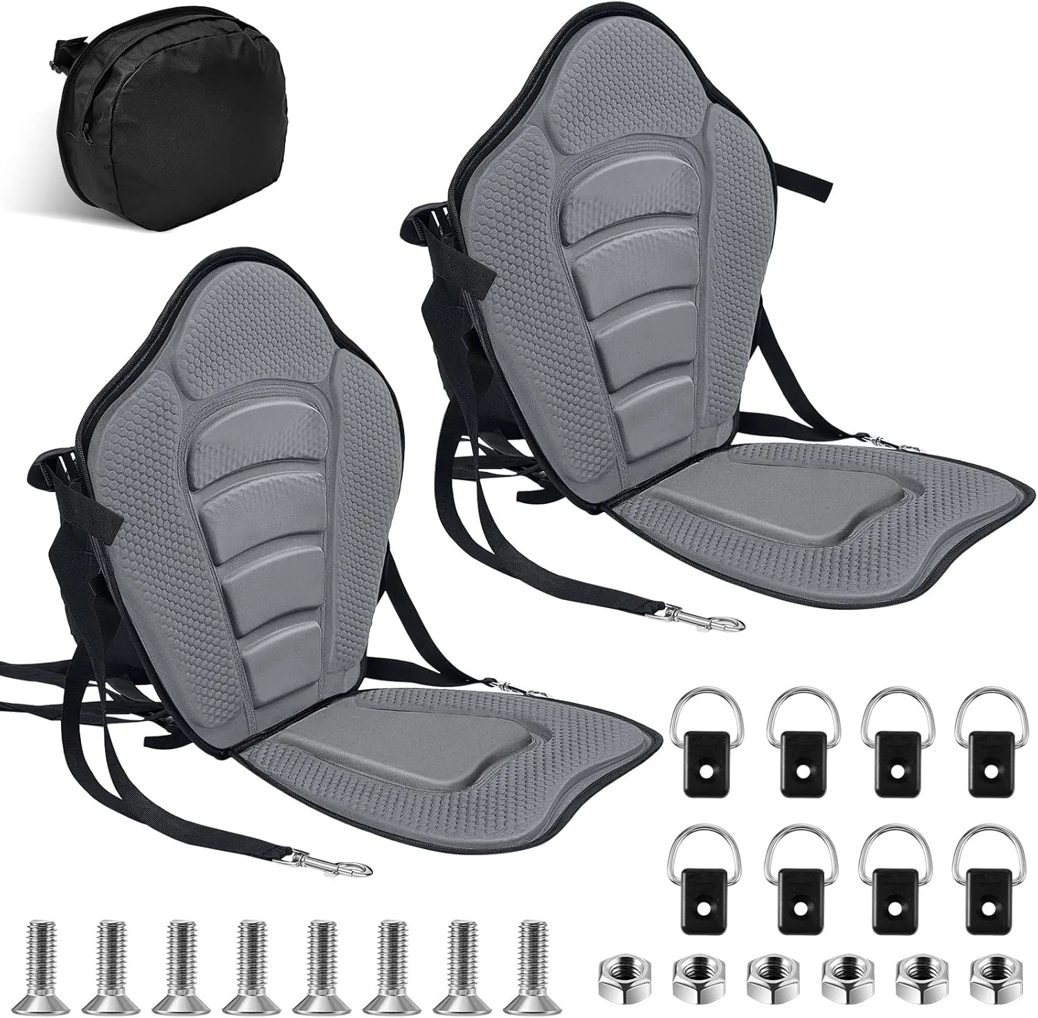 Lewtemi 2 Pack Kayak Seats with Back Support Adjustable Sit on Top Padded Boat Seat with Detachable Storage Bag and 8 Fixed D Ring and Screws
