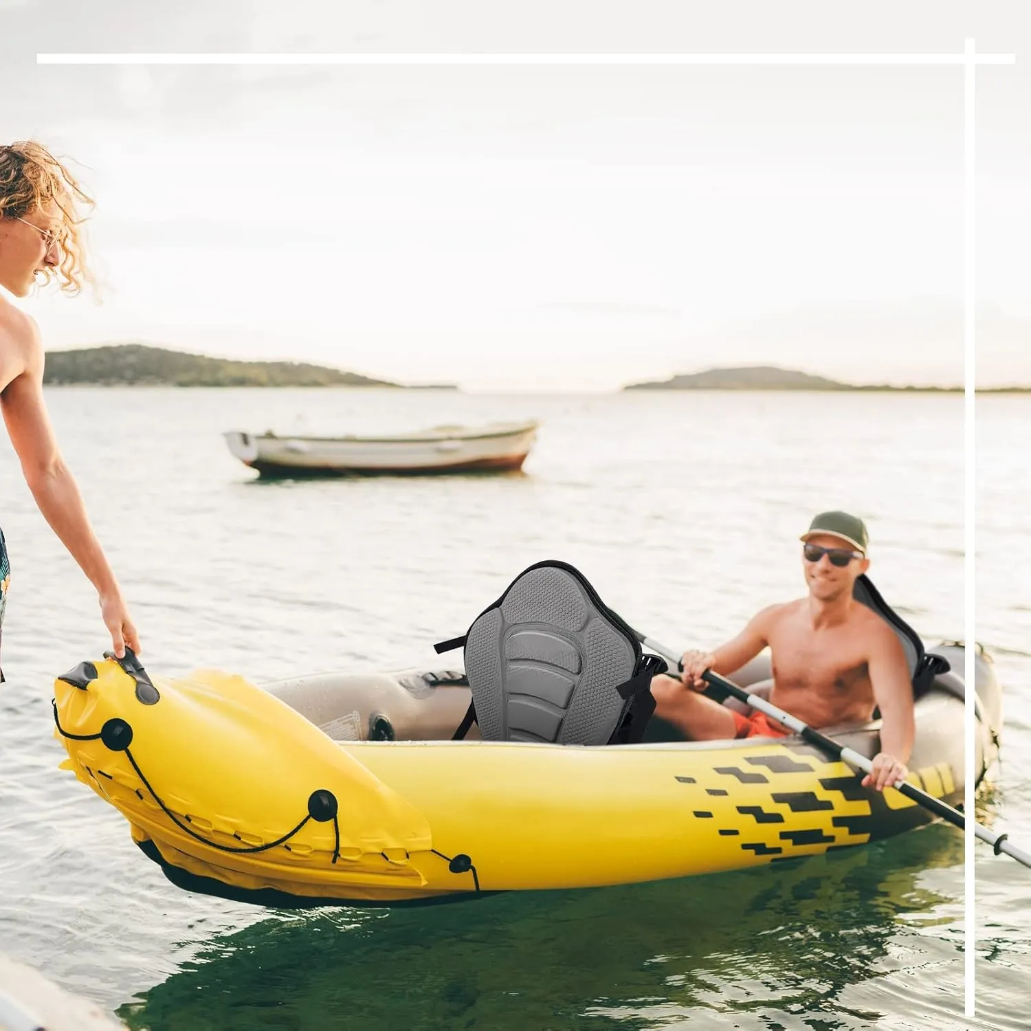 Lewtemi 2 Pack Kayak Seats with Back Support Adjustable Sit on Top Padded Boat Seat with Detachable Storage Bag and 8 Fixed D Ring and Screws