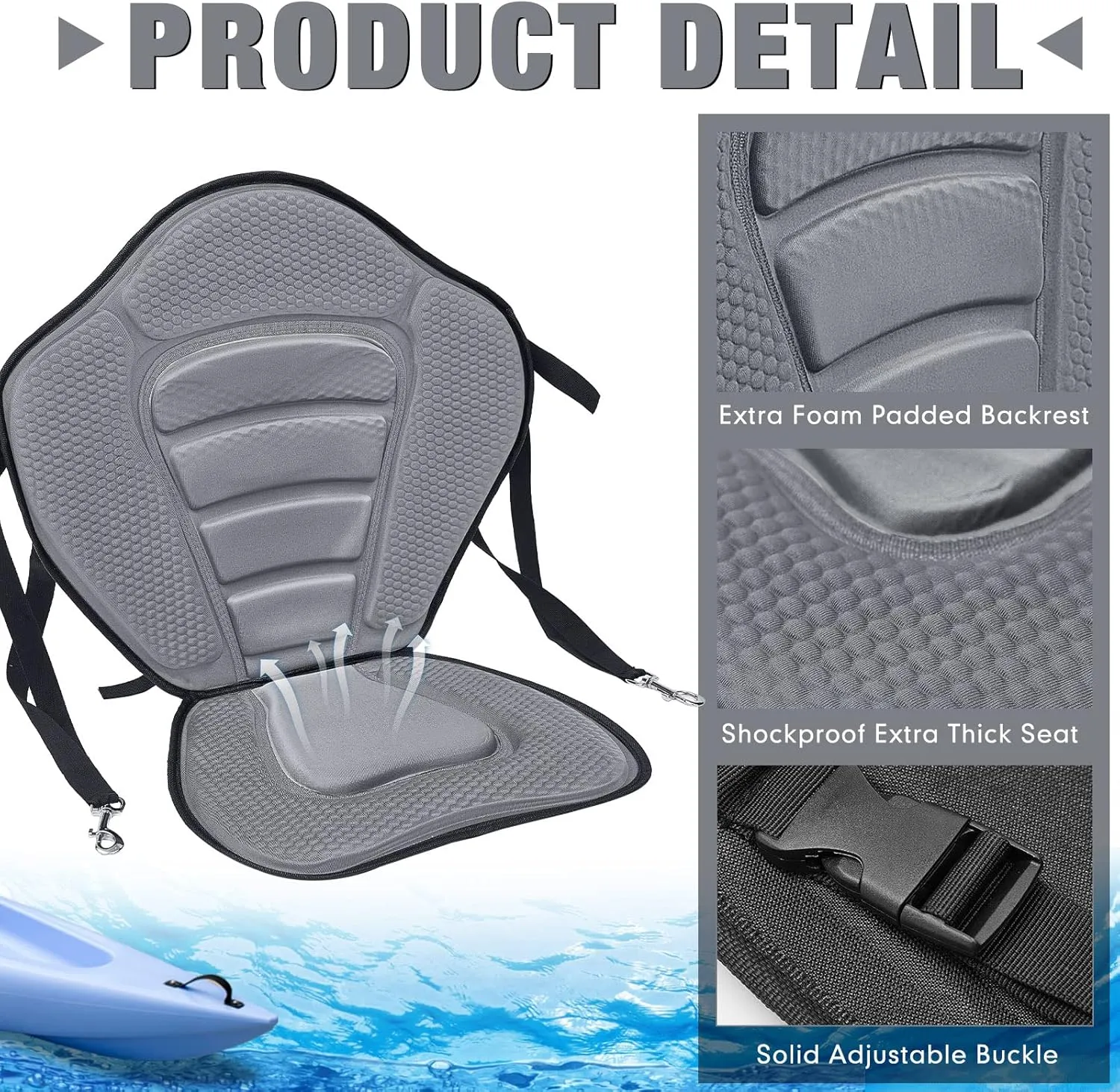 Lewtemi 2 Pack Kayak Seats with Back Support Adjustable Sit on Top Padded Boat Seat with Detachable Storage Bag and 8 Fixed D Ring and Screws