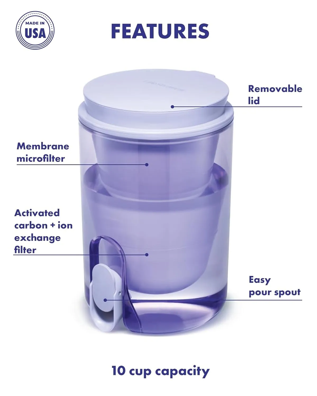 LifeStraw Home Studio Water Filter Dispenser, 10-Cup, Orchid Pink, BPA-Free Designed for Everyday Protects Against Bacteria, parasites, microplastics, PFAS, Lead, and Improves Taste