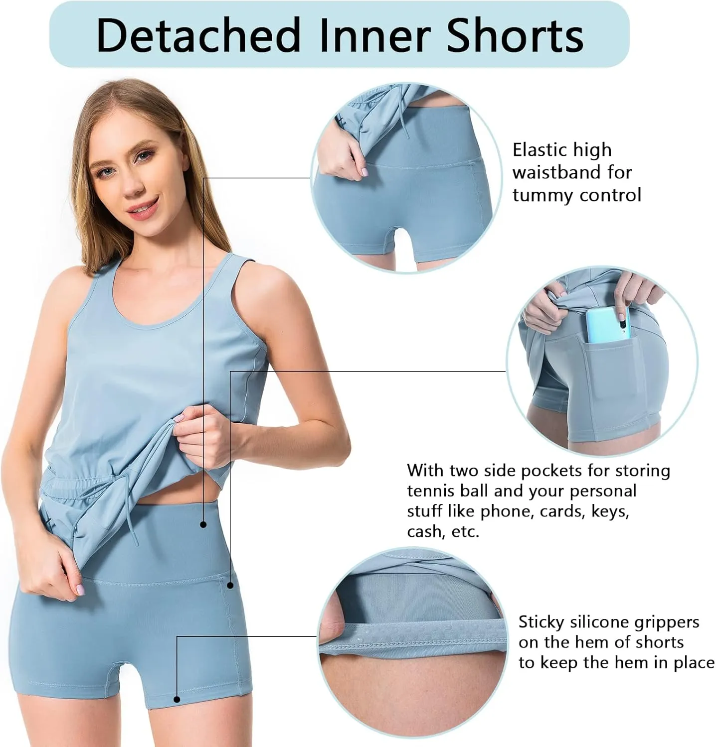 Lightbare Women’s UPF 50  Tank Dress with Pockets Detachable Shorts Drawstring Waist Quick Dry for Hiking Camping Outdoors