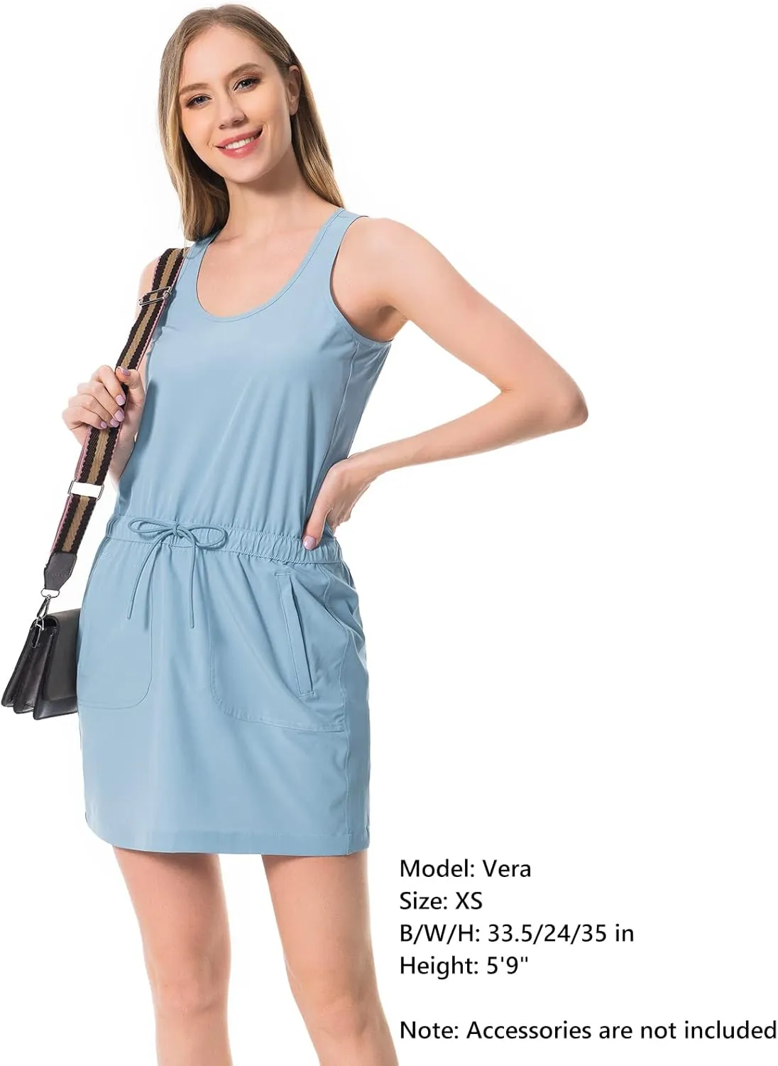 Lightbare Women’s UPF 50  Tank Dress with Pockets Detachable Shorts Drawstring Waist Quick Dry for Hiking Camping Outdoors