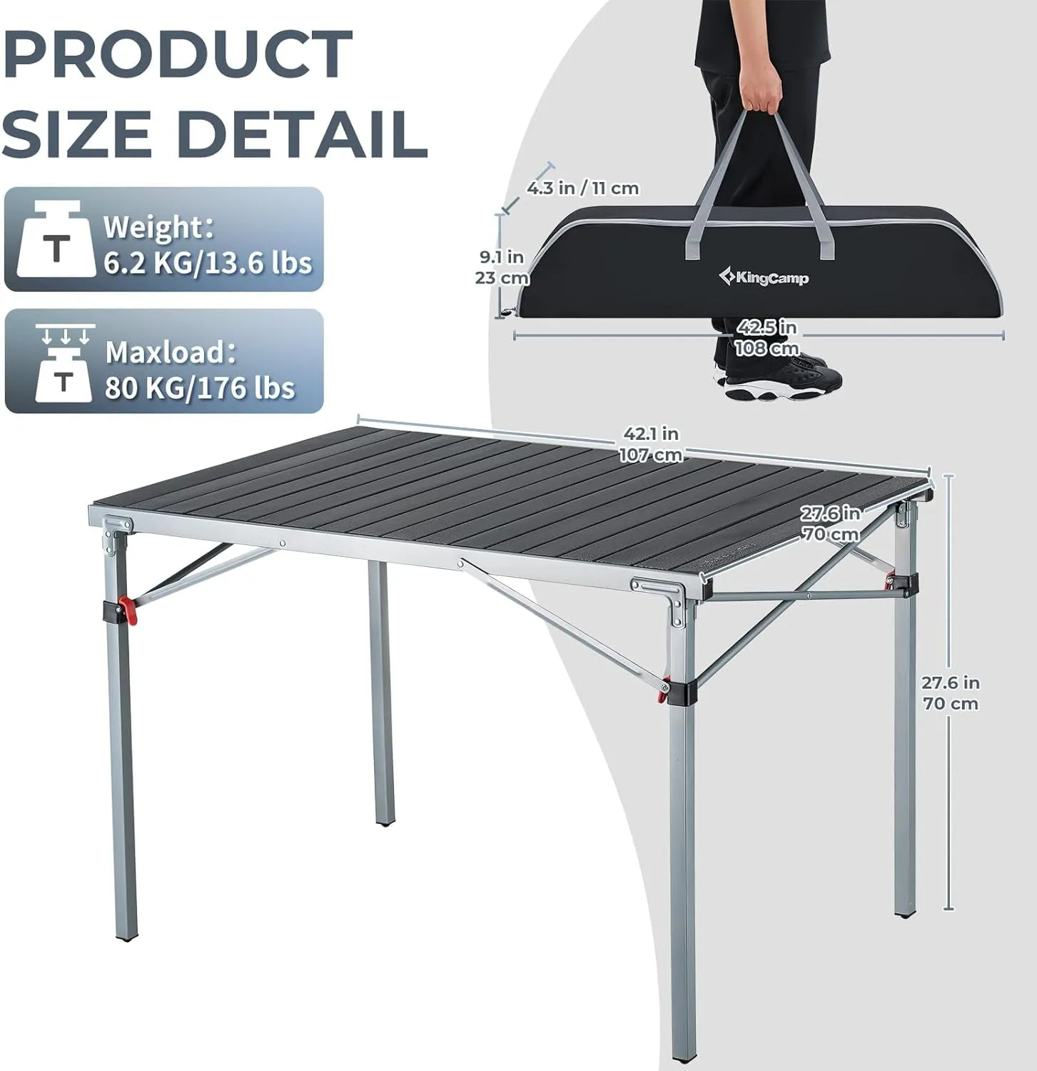 Lightweight Aluminum Folding Camping Table for 4-6 People