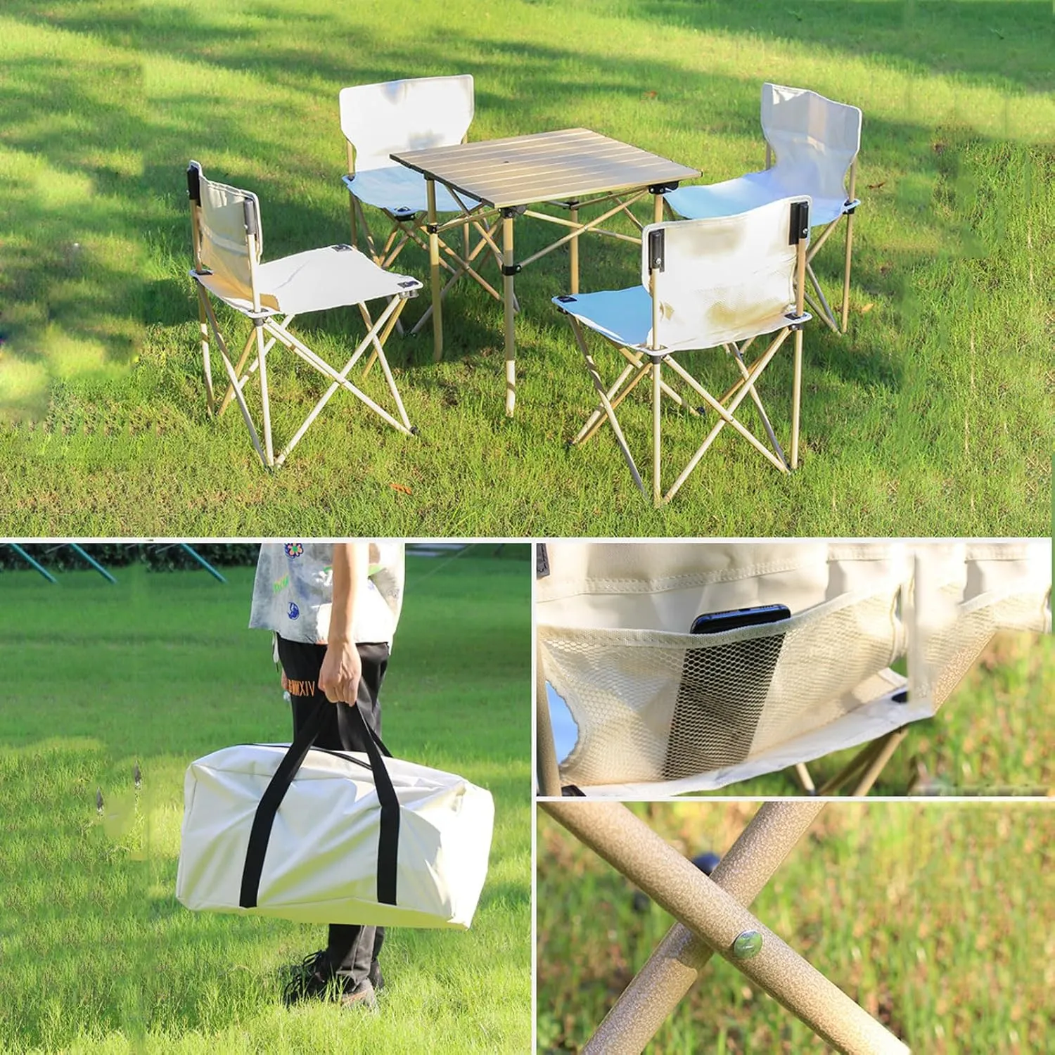 Lightweight Camp Table with Aluminum Roll-up Table Top, 600D Oxford Cloth Camp airs, Portable Folding Picnic Table air Set, Easy Set Up