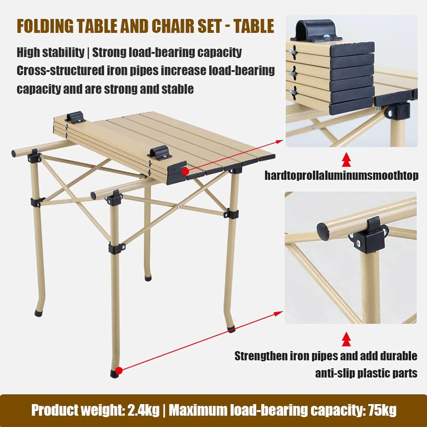 Lightweight Camp Table with Aluminum Roll-up Table Top, 600D Oxford Cloth Camp airs, Portable Folding Picnic Table air Set, Easy Set Up