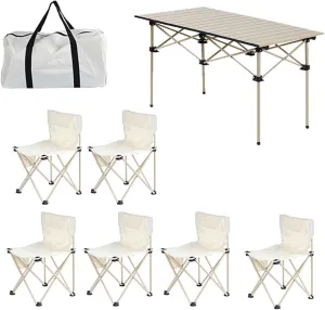 Lightweight Camp Table with Aluminum Roll-up Table Top, 600D Oxford Cloth Camp airs, Portable Folding Picnic Table air Set, Easy Set Up