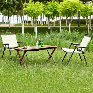 Lightweight Folding Outdoor Table and Chairs Set for Camping, Beach, BBQ with Roll-Up Design, Brown and Beige