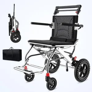 Lightweight Folding Wheelchair for Travel Aluminum Alloy Foldable Wheelchair with Hand Brake and Bag for Adults and Children