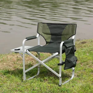 Lightweight Oversized Folding Outdoor Chair with Side Table, Comfort and Convenience for Camping, Picnics, Fishing - Green