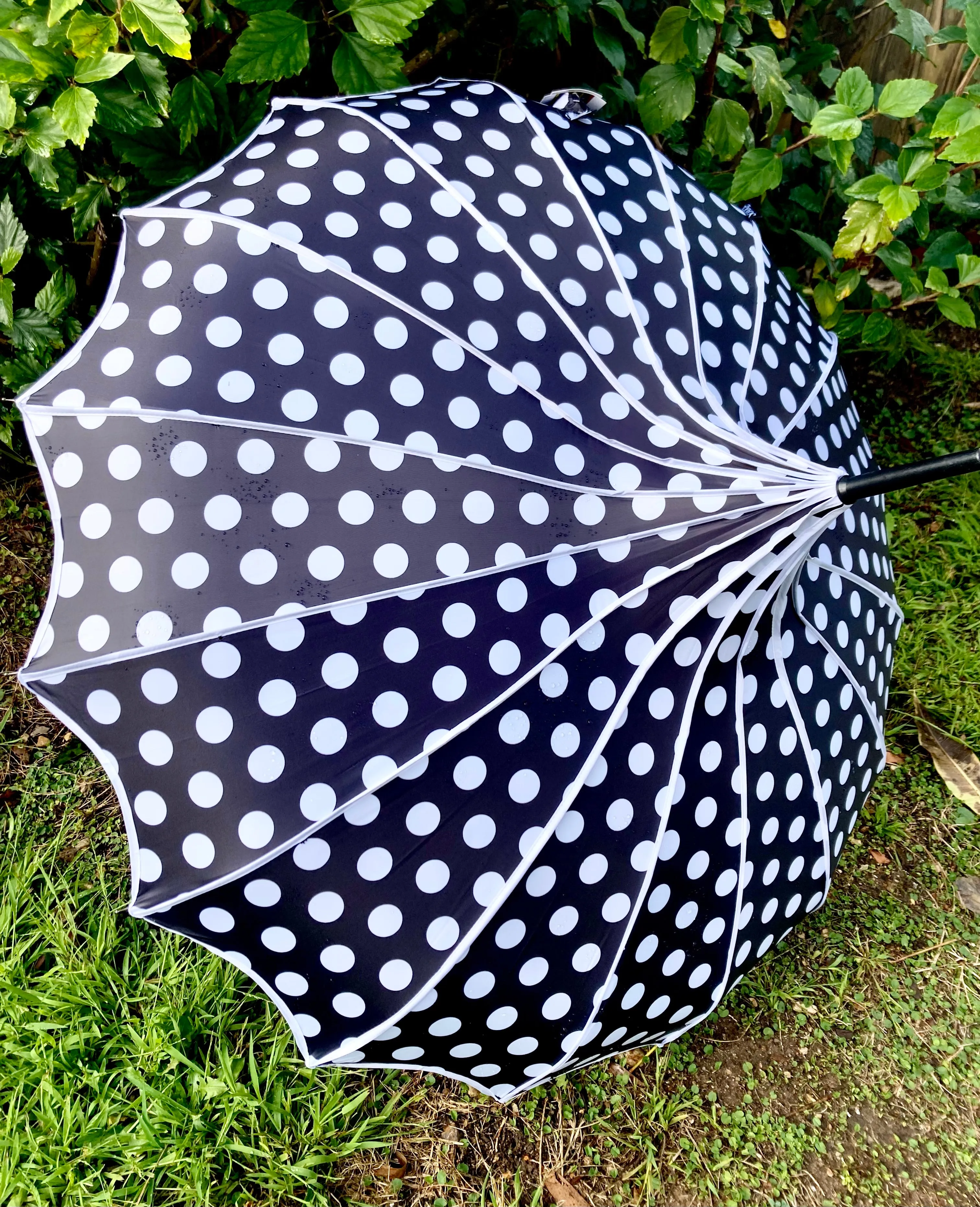Lilly Black Pagoda Umbrella | Blackout and Anti-UV | Large Polka Dots