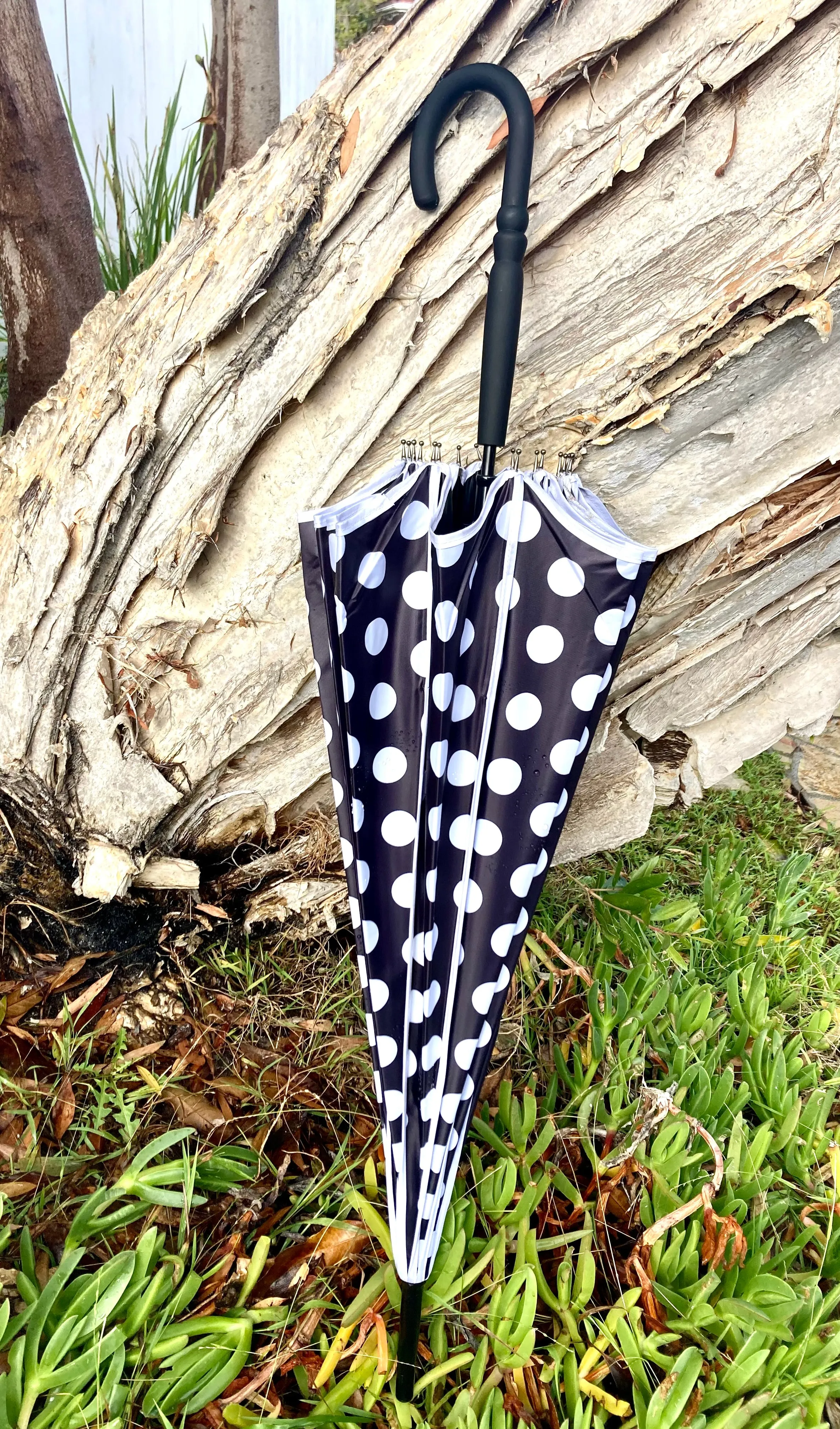 Lilly Black Pagoda Umbrella | Blackout and Anti-UV | Large Polka Dots