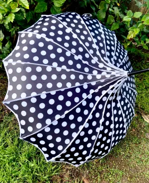 Lilly Black Pagoda Umbrella | Blackout and Anti-UV | Large Polka Dots