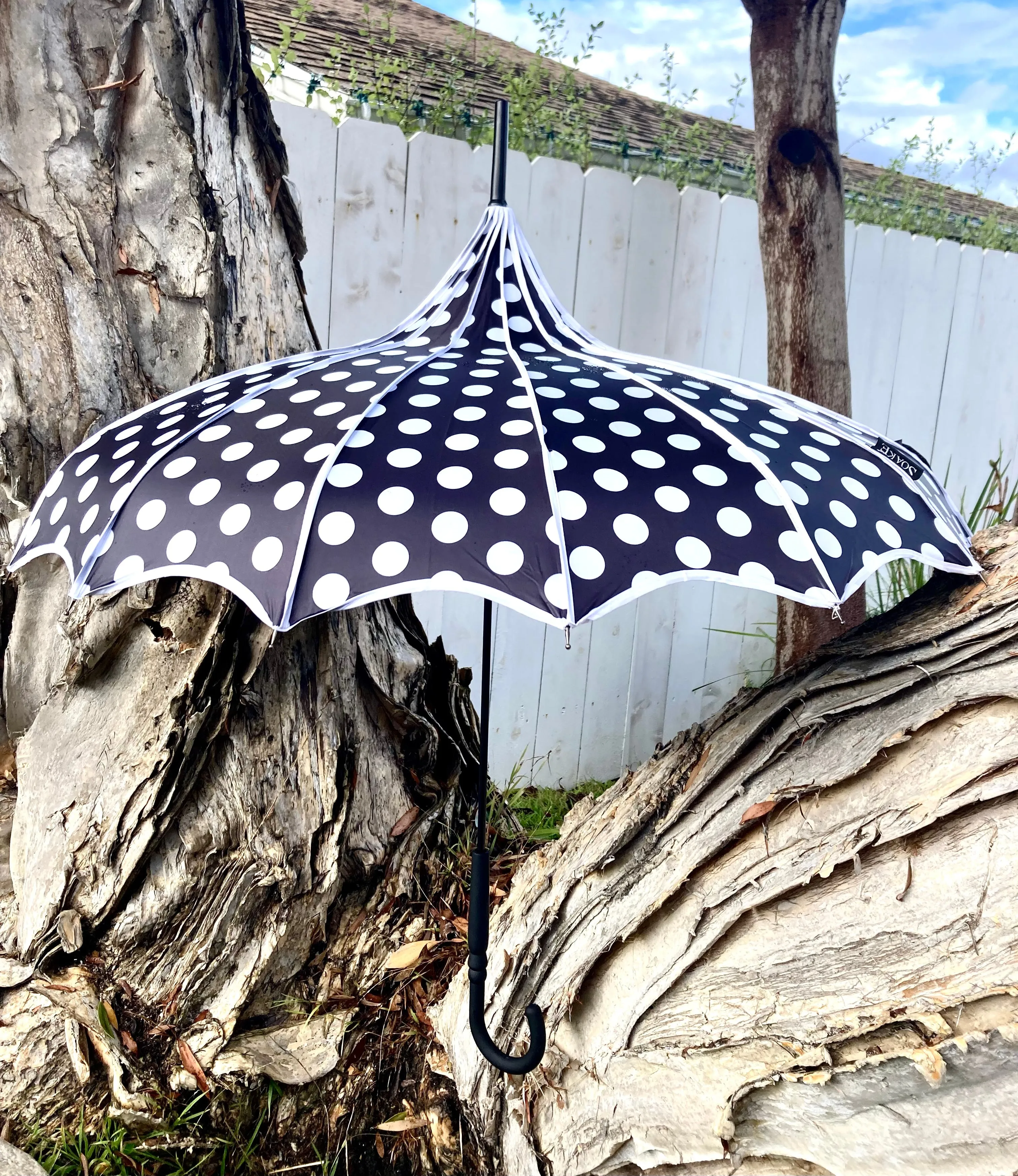 Lilly Black Pagoda Umbrella | Blackout and Anti-UV | Large Polka Dots