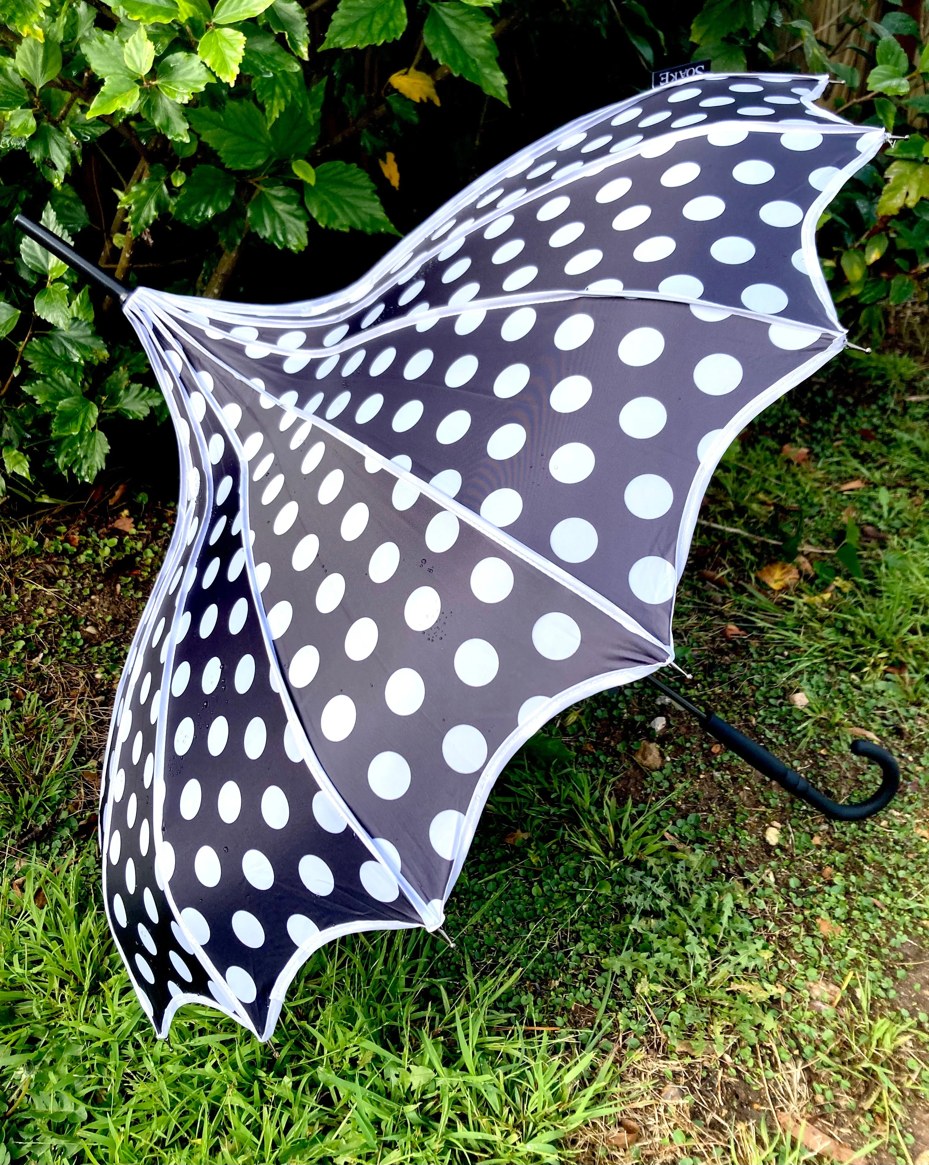 Lilly Black Pagoda Umbrella | Blackout and Anti-UV | Large Polka Dots