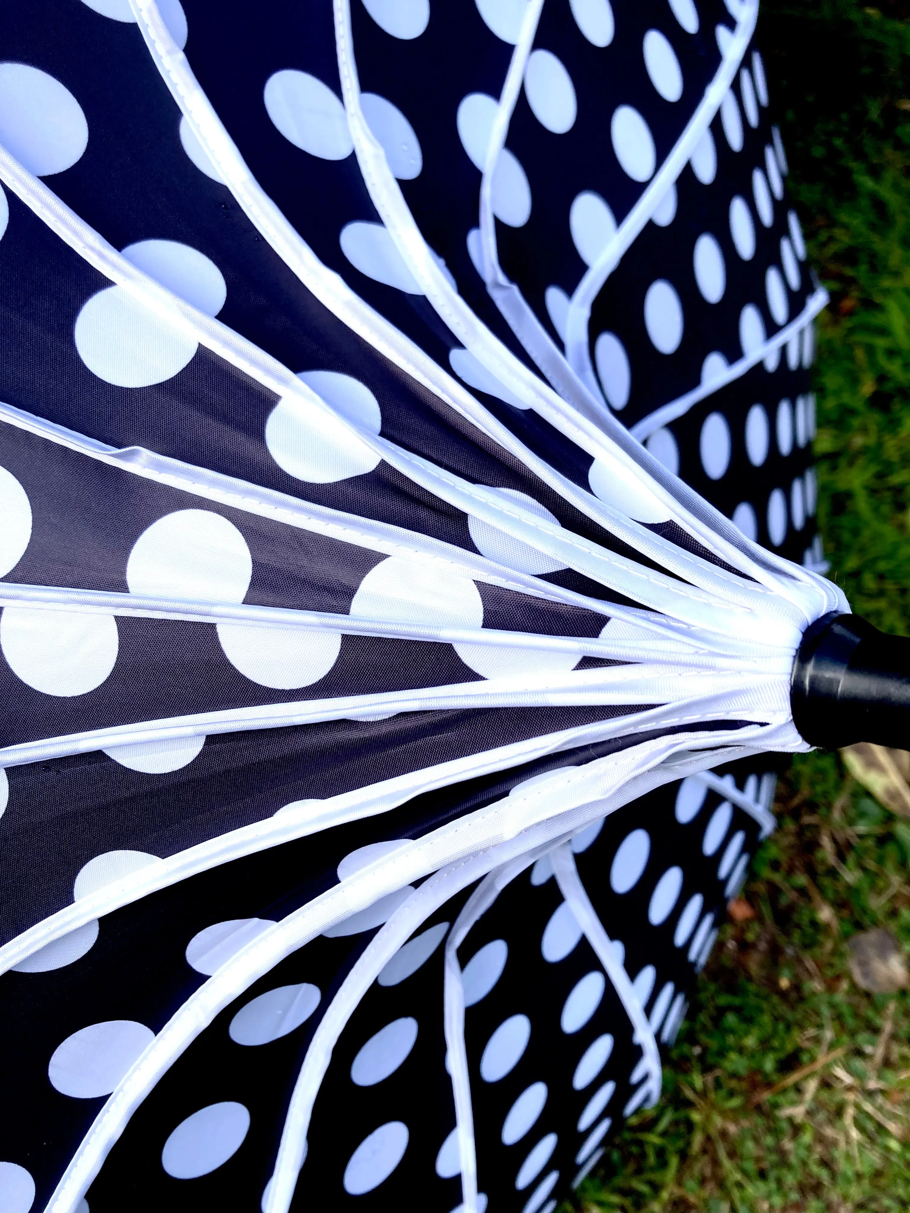 Lilly Black Pagoda Umbrella | Blackout and Anti-UV | Large Polka Dots