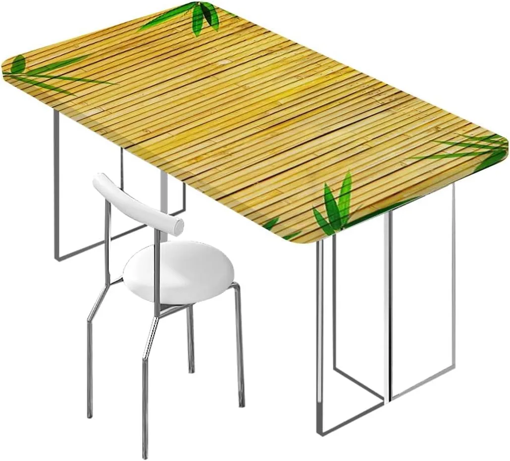 Lime Green Folding Table Cover Tree Branches Exotic Lotus Flower Waterproof Tablecloths for Picnic, Camping, Indoor, Outdoor Bamboo Print Fits up 4 Foot Tables